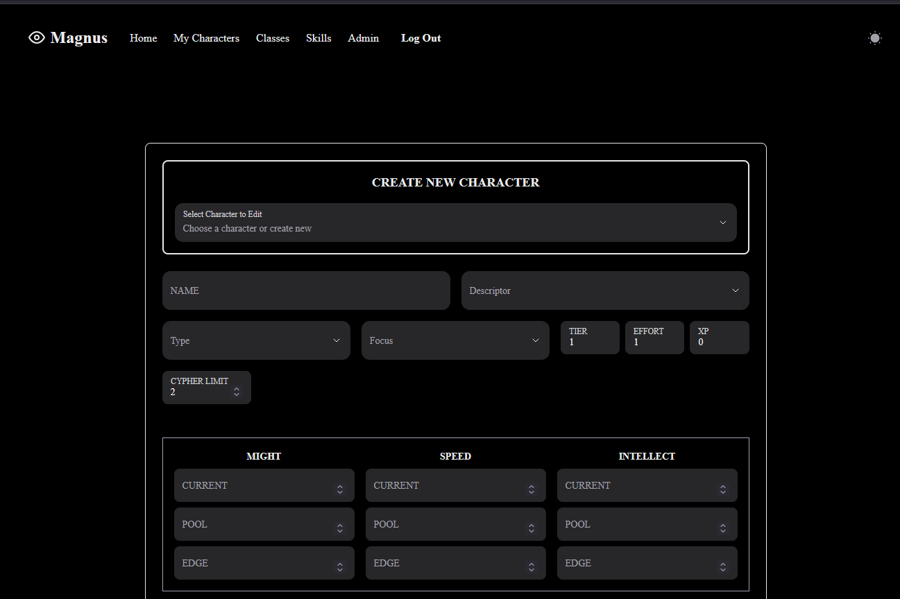 Magnus Character Sheet screenshot